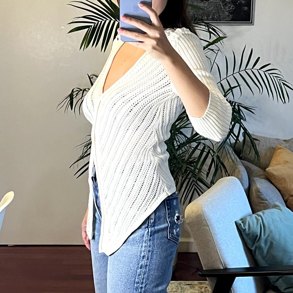 Guess open knit cardigan size M Y2K revival era ivory white - Picture 2 of 6